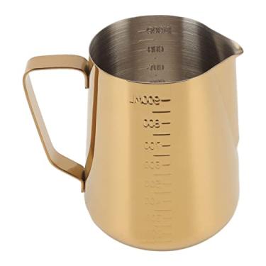 Imagem de Jarro de de café, Jarro de Espuma de Leite Multifuncional, Copo de Espuma de Leite 304 Jarro de Espuma de Leite de Aço Inoxidável para Cappuccino (Ouro)