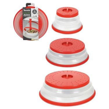 Imagem de Tovolo Capa contra respingos de microondas para alimentos, pacote com 3 (vermelho maçã do amor) - Tampa protetora de respingos de silicone dobrável e ventilada - Placa de microondas e tampa de prato