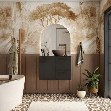 Imagem de Gabinete para Banheiro em Aço com Tampo de Vidro Preto