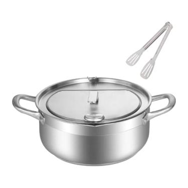 Imagem de Gralara Frigideira de óleo de fritura de aço inoxidável Use pequena fritadeira japonesa Frigideira para anéis de lula Batatas fritas, 24cm