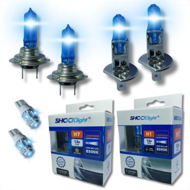 Imagem de Kit Lâmpada Shocklight Super Branca Farol Alto baixo e Lanterna H1 H7 
