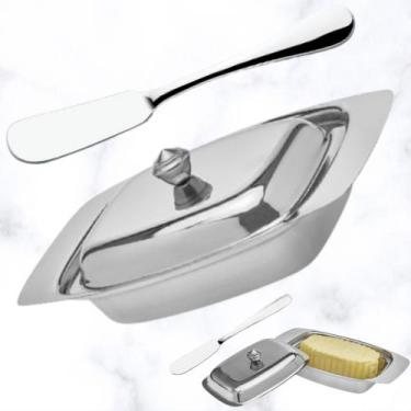 Imagem de Conjunto Manteigueira Com Espátula em Aço Inox Linha Glamour - Fratell
