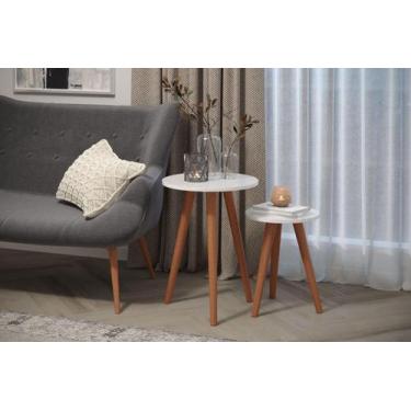 Imagem de Kit Mesinha Pé Palito Canto Quarto Sala Off White - Colomi