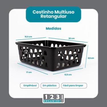 Imagem de Cesto Multiuso Organizador Médio Preto 20x15,5x6,5Cm - 123 Organizei