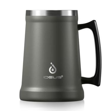 Imagem de Ideus Caneca de cerveja isolada, 24/32 onças aço inoxidável parede dupla caneca de cerveja gigante copo de cerveja de metal com alça grande (24 onças (710 ml), cinza)