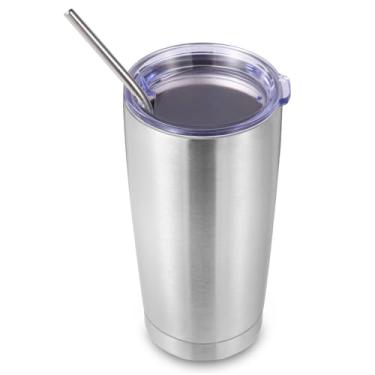 Imagem de Volhoply Copo de aço inoxidável de 590 ml com tampa e canudo, caneca de café gelada de viagem com isolamento de parede dupla para suporte de copo de carro, copos revestidos em pó para bebidas quentes