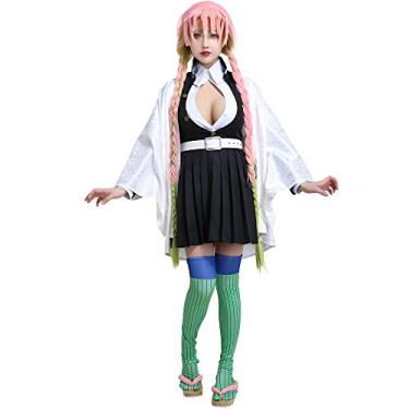 Imagem de miccostumes Fantasia feminina anime cosplay uniforme liso branco Haori saia plissada curta com meias até a coxa, Multicolorido., X-Large