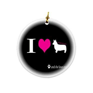 Imagem de Rikki Knight I Love My Cardigan Welsh Corgi Dog Design Ornamentos de Natal de dois lados em porcelana redonda