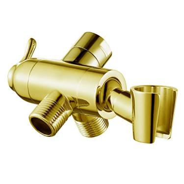 Imagem de Válvula de desvio de chuveiro com suporte de chuveiro de mão, desviador de braço de chuveiro de latão G1/2 3 vias sistema de chuveiro universal de substituição para chuveiro de mão e chuveiro fixo, ouro polido