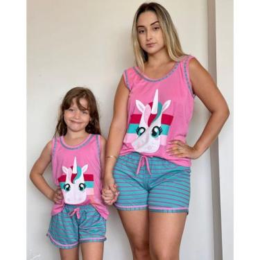Imagem de Kit Pijama Mãe e Filha Baby Doll Regata Unicornio Conjunto - PIJAMAS V