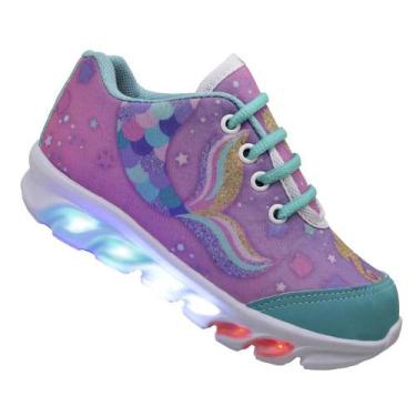 Imagem de Tênis de Led Ortokids Infantil Menina Sereia, 31, Rosa