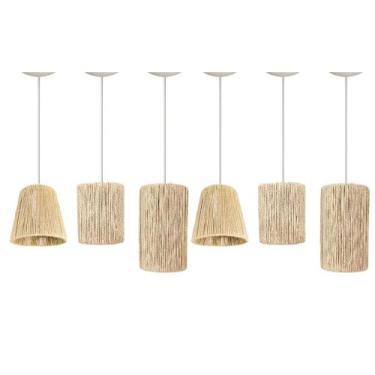 Imagem de Kit 6 Lustre Rústico Fibra Natural Moderno Decoração Bancada Area Exte