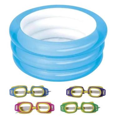 Imagem de Kit Piscina Infantil 80L Inflável e Óculos de Natação - MOR