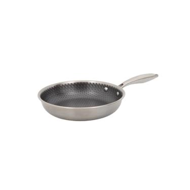 Imagem de universal Panela de aço inoxidável de 24 cm de camada tripla + tampa de vidro, superfície antiaderente para menos óleo, frigideira de três camadas para todos os cooktops, segura para forno