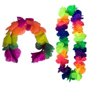 Imagem de Kit Colar E Tiara Havaiana Festa Fantasia Carnaval Neon Luau