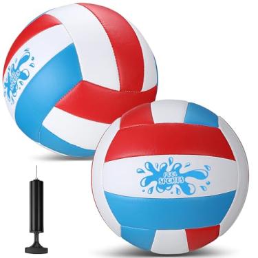 Imagem de Jenaai Pacote com 2 bolas de água para piscina, vôlei com bomba inflável à prova d'água, vôlei de natação para piscina com capa macia, bolas de água internas e externas, tamanho oficial 5 (vermelho