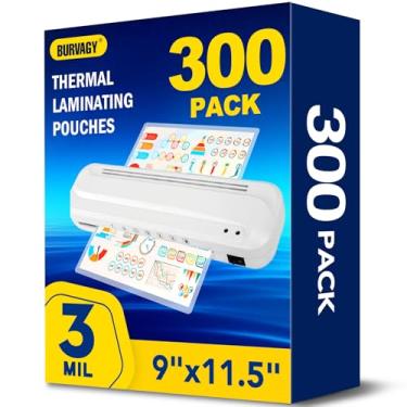 Imagem de BURVAGY Pacote com 300 folhas de laminação, 3 mm, 22 x 29 cm, sacos de laminação térmica, papel laminado para laminador, transparente, tamanho carta, material de escritório e escola