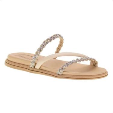 Imagem de Sandalia Beira Rio 3 Strass Original Rasteirinha Conforto, 35, Creme, 
