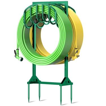 Imagem de HOMIJIABRO Suporte de mangueira de água de jardim, suporte de mangueira independente com 4 pontos, suporte de mangueira comporta mangueira de 30 metros, carretel de mangueira de armazenamento de