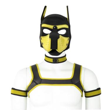 Imagem de QUYUWOWO Neoprene Puppy Hood Mask Removable Halloween Dog Head Mask Costume Accessory (Yellow, Mask kit)