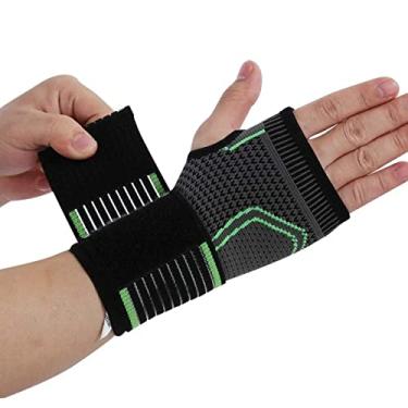 Imagem de Munhequeira Elástica Ajustável, Alta Compressão, Material Respirável, 10,5 x 17,5 cm, Preta com Verde