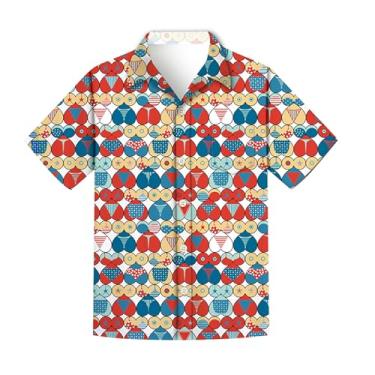 Imagem de Regenboog Camisa masculina patriótica de 4 de julho, bandeira dos EUA, estampada em 3D, manga curta, camisa de botão, camiseta masculina divertida de praia havaiana, dia da independência, coração, M