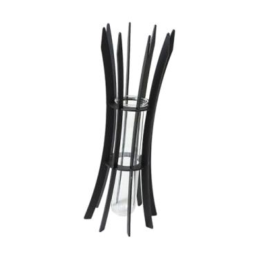 Imagem de Fenteer Vaso de vidro para plantas hidropônicas, estrutura de metal, suporte para terrários de propagação de plantas, ornamento de mesa versátil e elegante, Preto 7x7x20cm