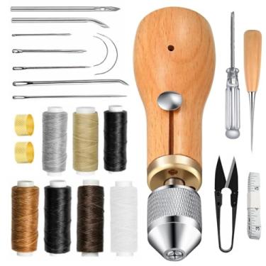 Imagem de Funnytek Kit De Furador Costura Com 23 Peças, Portátil Linha Couro, Ferramenta Reparo Costura, Agulhas Retas E Dobradas, Rolos Chave Fenda, Linhas Enceradas Para Artesanato Faça Você Mesmo
