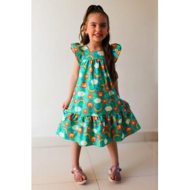 Imagem de Vestido Lara Infantil Verde Leão E Tigre Menina Modinha(14) - Se tu Be