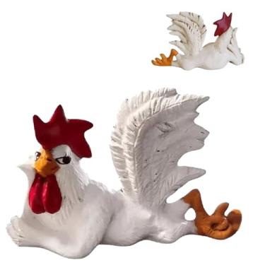 Imagem de iayokocc Rooster Figurine, Funny White Rooster Statue with Enchanting Posture, Resin Table Art Sculpture Lying Roosters Figurine Decoration, Farm Animal Kitchen Countertop Ornament Gift
