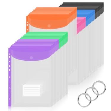 Imagem de Pacote com 36 pastas de fichário com bolsos, divisórias expansíveis de 11 furos para 2/3/4 anéis, bolsa de documentos com botão de pressão e etiqueta de folha solta, organizador de fichário