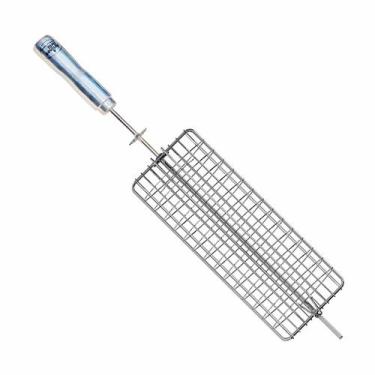 Imagem de Espeto Grelha Giratório - 65cm - Inox - Abre - Fecha - Cabo Revestido 