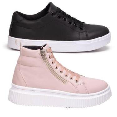Imagem de Kit Tênis Feminino Preto + Tênis Plataforma Rosa. Esltico Skate, Balada.-Feminino