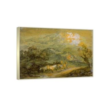 Imagem de RYLJCZ Pintura mural famosa (Upland Landscape) by Thomas Gainsborough- Reproduções impressas em tela- quadros para decoração de sala de estar (30 x 42 cm (11,8 x 16,5 pol)/molduras de champanhe)