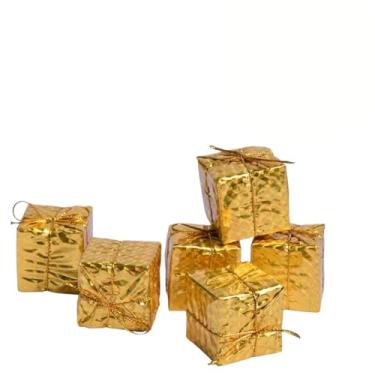 Imagem de Kit 6 Mini Presentes Decorativos para Árvore de Natal, C/Cordão, Enfeites Natalinos, Pendurar, Durável e Resistente, P/Mesa Guirlanda Arranjo (Amarelo)