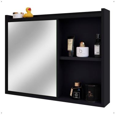 Imagem de Espelheira Armário Banheiro Suspenso com Espelho 1 Porta Prateleira Organizadora Lavabo Luxo - Preto