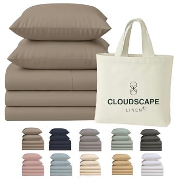 Imagem de CLOUDSCAPE LINEN Jogo de cama King dividido 100% algodão egípcio para cama ajustável, jogo de cama com 5 peças, 400 fios, qualidade hoteleira, macio, respirável e durável, bolsos profundos até 17