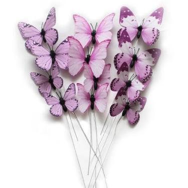 Imagem de Decoraciones de Mariposas Naudassods Paquete de 12 Stakes 3D DIY Rosa
