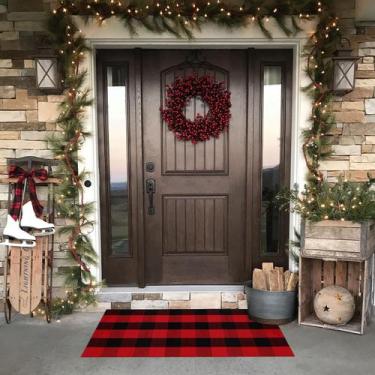 Imagem de Tapete ao ar livre Bottalive Christmas Plaid 60x130cm vermelho e preto