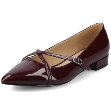 Imagem de Journee Collection Vestido Camby feminino raso com tira cruzada bico fino sem cadarço acolchoado salto bloco primavera verão, Patente/Oxblood, 36