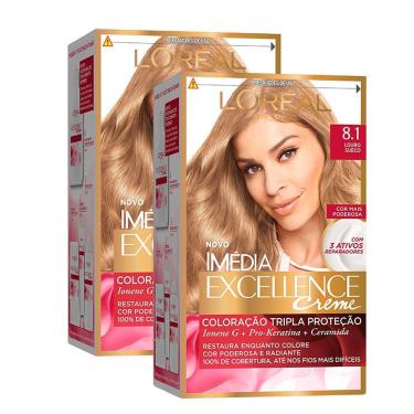 Imagem de Kit 2 Tintura Creme Imédia Excellence L`oréal Louro Sueco 8.1 Kit