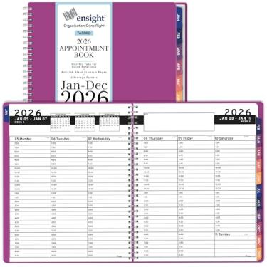 Imagem de Agenda e agenda 2026 - Agenda Ensight 16,5 x 21,6 cm com abas grandes diárias semanais, calendário e agenda, horários de 30 minutos, janeiro de 2026, dezembro de 2026, magenta