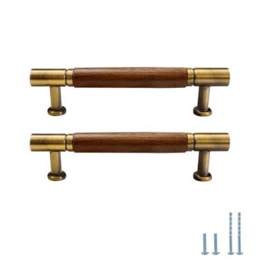 Imagem de Evionlin Puxadores de porta de gaveta de madeira de cozinha redondos redondos de bronze 2 peças