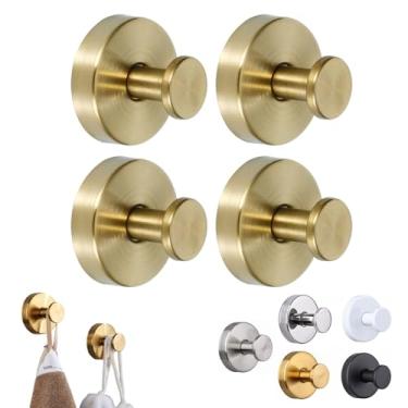 Imagem de jwflck Ganchos de sucção – Ganchos de ventosa de chuveiro, sem perfuração, à prova d'água e à prova de ferrugem para banheiro, porta de vidro, espelho, cozinha – comporta até 6,8 kg (ouro, 4 peças)