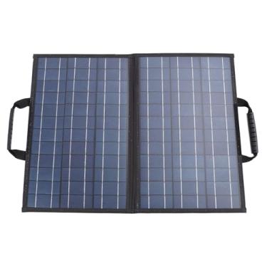 Imagem de Fockety Kit de painel solar portátil de 80 W, carregador solar de pasta dobrável com acendedor de cigarros, clipe de bateria, medidor de ajuste de ângulo, cabeça de carregamento de 8 porta