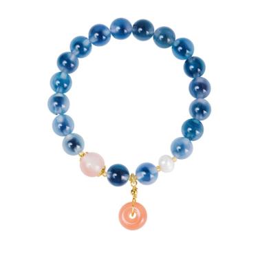 Imagem de Pulseira de ágata azul e pérola de água doce de 8 mm para mulheres