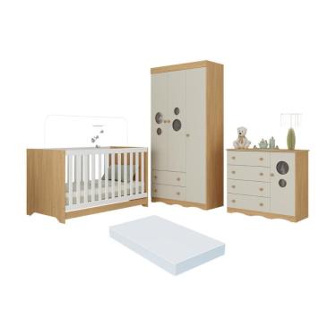 Imagem de Quarto de Bebê Completo com Berço Americano 3 em 1 Colchão Incluso Sonho Multimóveis MP4639