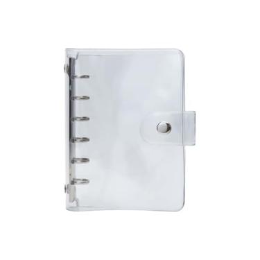 Imagem de XiowDow Fichário transparente A7 com bolsos internos, capa de caderno de PVC transparente, 15 mm de diâmetro, anéis redondos prateados, organizador de pastas para agenda, inserções de papel, refis de