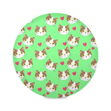 Imagem de Wassud Jogo americano gato verde claro tapetes de mesa redondos para cozinha e jantar tapetes laváveis resistentes ao calor decoração de mesa 39 cm