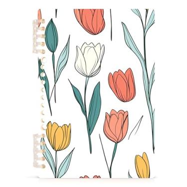 Imagem de Burbuja Caderno de tulipas fofas, papel pautado universitário A5 com 60 folhas, fichário para escritório, 1 pacote